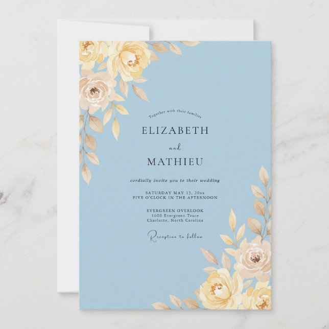 Invitación Boda de ranúnculo de mantequilla azul Azure eucali (Anverso)