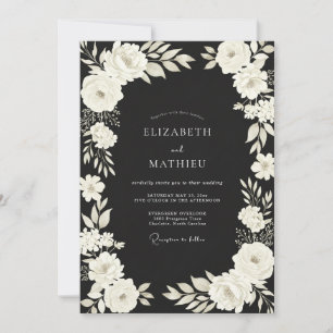 Invitación Boda de Ranúnculo de Marfil Negro y Eucalipto