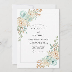 Invitación Boda de ranúnculo de menta champán y eucalipto
