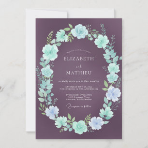 Invitación Boda de Ranúnculo de Menta Ciruela con Eucalipto S