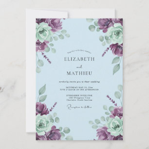 Invitación Boda de Ranúnculo de Menta Ciruela con suave Eucal