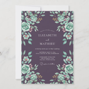 Invitación Boda de ranúnculo de menta ciruela gris eucalipto