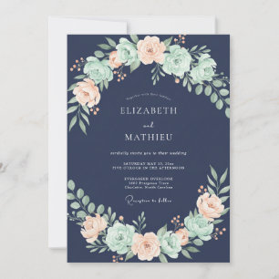 Invitación Boda de ranúnculo de menta de medianoche y eucalip
