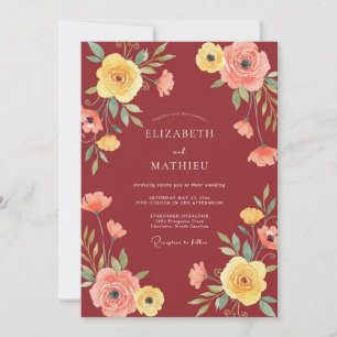 Invitación Boda de ranúnculo de mostaza terracota y eucalipto