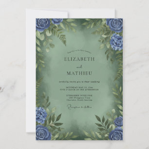 Invitación Boda de ranúnculo de oliva pervinca con eucalipto