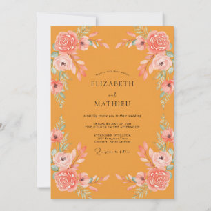 Invitación Boda de ranúnculo de salmón ocre eucalipto