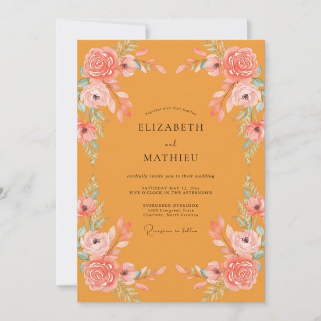 Invitación Boda de ranúnculo de salmón ocre eucalipto (Anverso)