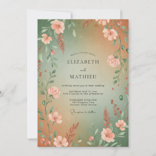 Invitación Boda de Ranúnculo de Salvia Albaricoque Eucalipto