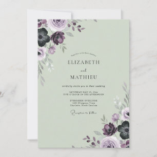 Invitación Boda de Ranúnculo de Salvia Ciruela y Eucalipto