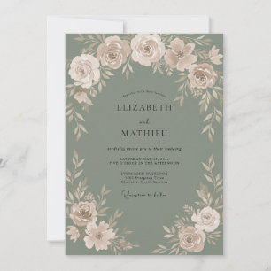 Invitación Boda de ranúnculo de salvia de champán y eucalipto