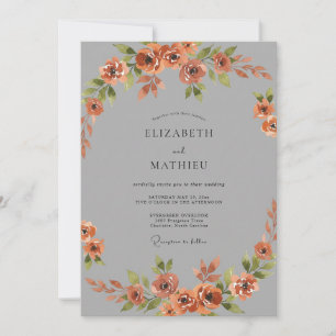 Invitación Boda de Ranúnculo de Terracota con Eucalipto Gris