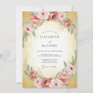 Invitación Boda de ranúnculo de terracota dorada y eucalipto