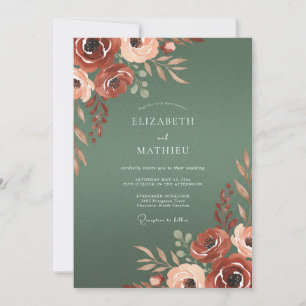 Invitación Boda de ranúnculo de terracota y musgo
