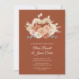Invitación Boda de Ranúnculo de Terracota y Palma Seca