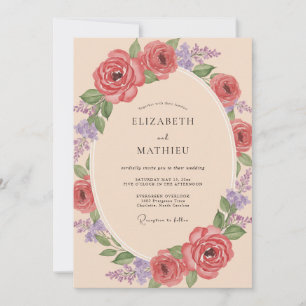 Invitación Boda de ranúnculo de violeta coral eucalipto