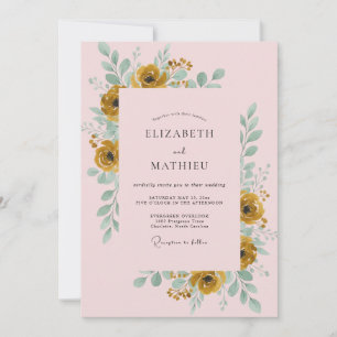 Invitación Boda de Ranúnculo Dorado con Eucalipto Rosa