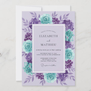 Invitación Boda de ranúnculo eucalipto agua amatista