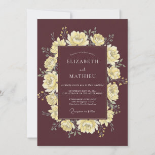 Invitación Boda de ranúnculo eucalipto amarillo granate