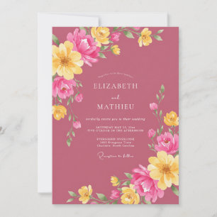 Invitación Boda de ranúnculo eucalipto amarillo magenta