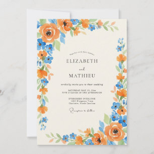 Invitación Boda de ranúnculo eucalipto ámbar azul
