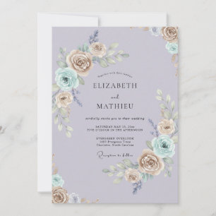 Invitación Boda de ranúnculo eucalipto aqua champán