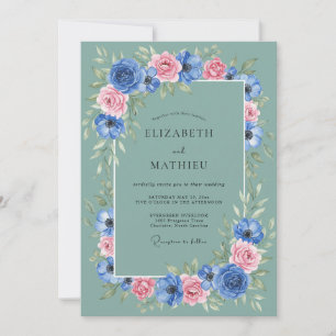 Invitación Boda de ranúnculo eucalipto azul aciano espuma de