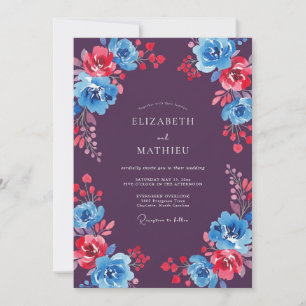 Invitación Boda de Ranúnculo Eucalipto Azul Ciruela