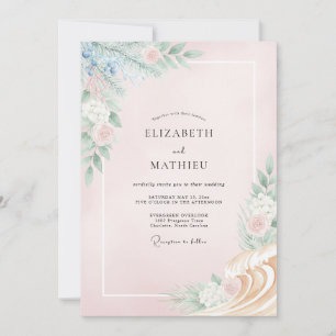 Invitación Boda de ranúnculo eucalipto azul claro pervinca ru