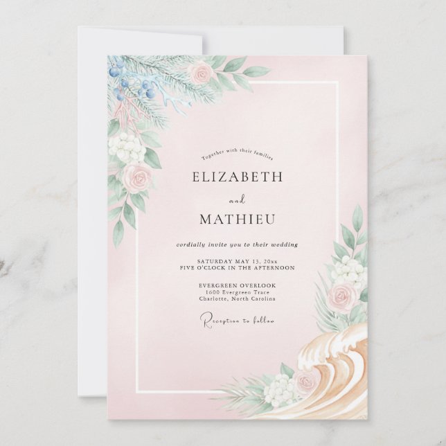 Invitación Boda de ranúnculo eucalipto azul claro pervinca ru (Anverso)