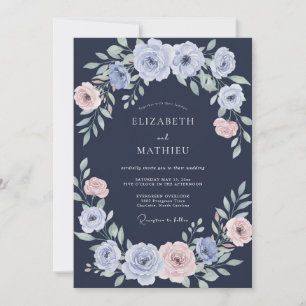Invitación Boda de ranúnculo eucalipto azul marino pervinca