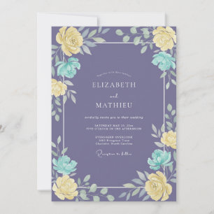 Invitación Boda de ranúnculo eucalipto azul teñido de amatist
