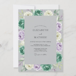 Invitación Boda de ranúnculo eucalipto azul verdoso lavanda