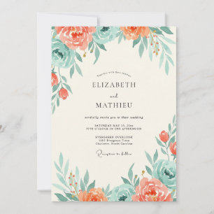 Invitación Boda de ranúnculo eucalipto azul verdoso salmón