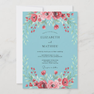 Invitación Boda de ranúnculo eucalipto carmesí Azure