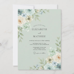 Invitación Boda de ranúnculo eucalipto champán espuma de mar