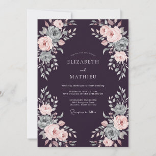 Invitación Boda de Ranúnculo Eucalipto con Rubor de Ciruela P
