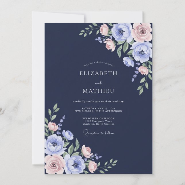 Invitación Boda de ranúnculo eucalipto con toque de rubor a m (Anverso)