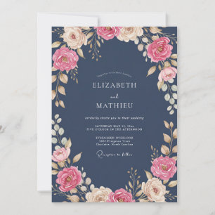 Invitación Boda de ranúnculo eucalipto con toque rosa pálido 