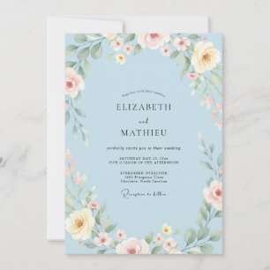 Invitación Boda de ranúnculo eucalipto crema aciano