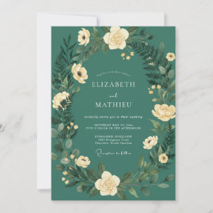 Invitación Boda de ranúnculo eucalipto crema espuma de mar