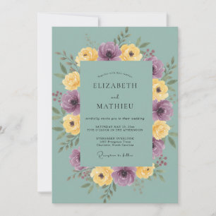 Invitación Boda de ranúnculo eucalipto dorado amatista