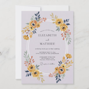 Invitación Boda de ranúnculo eucalipto dorado lila