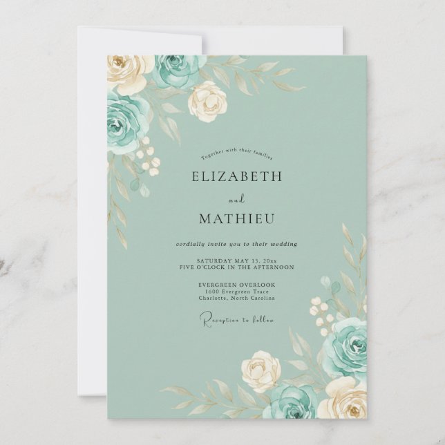 Invitación Boda de ranúnculo eucalipto espuma de mar (Anverso)