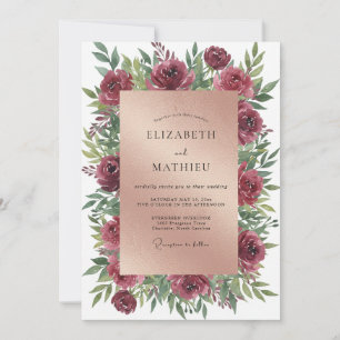 Invitación Boda de ranúnculo eucalipto granate