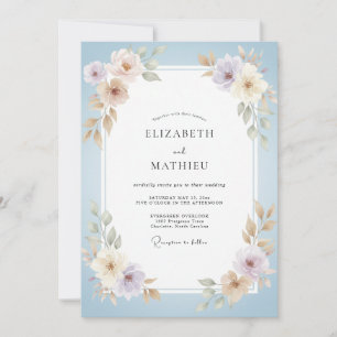 Invitación Boda de Ranúnculo Eucalipto Lavanda Azul Polvo