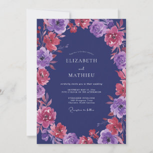 Invitación Boda de ranúnculo eucalipto magenta amatista