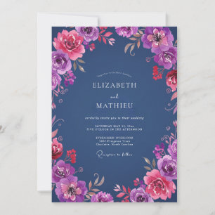 Invitación Boda de ranúnculo eucalipto magenta ciruela