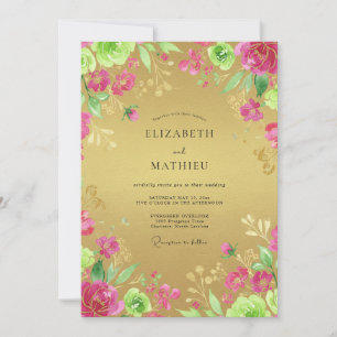 Invitación Boda de ranúnculo eucalipto magenta dorado