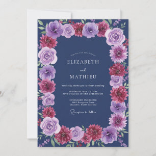 Invitación Boda de Ranúnculo Eucalipto Magenta Índigo