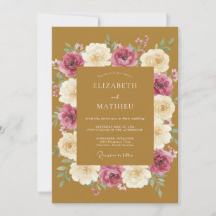 Invitación Boda de ranúnculo eucalipto magenta mostaza